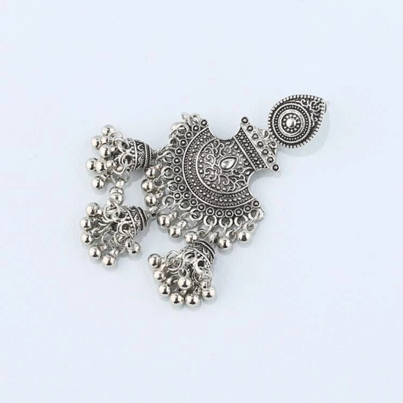 NWT Antique silver jhumkas/ Indian pakistani jewellery/ bead tassels jhumka - Picture 3 of 4